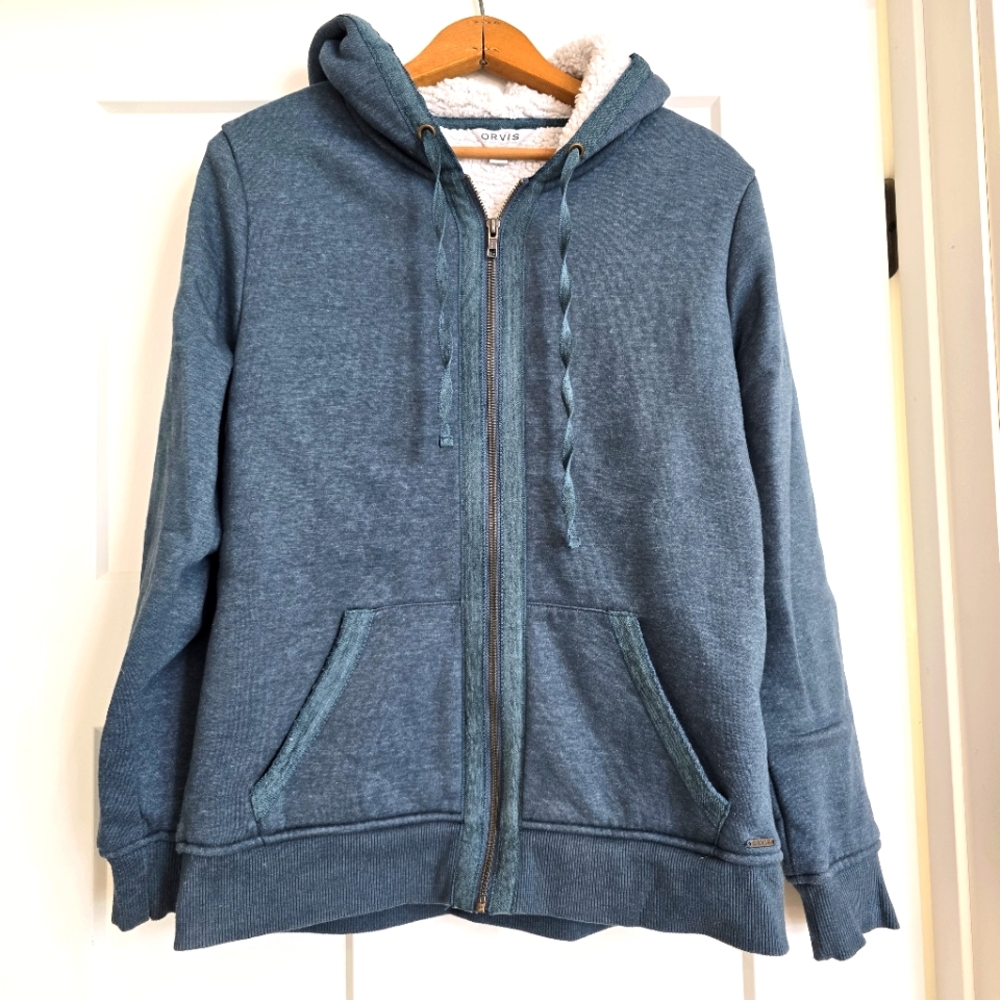 Orvis Sherpa Lined Hooded Sweatshirt Size M Blue Unisex